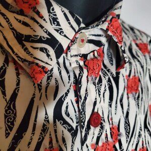 PRNTD by Polymer Rose Print Button Front Shirt Mens Sz L